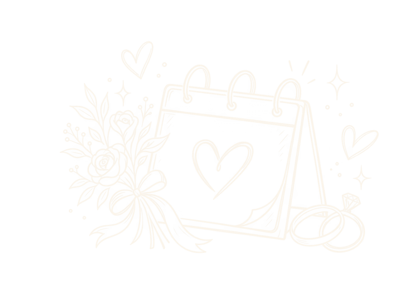 婚禮日曆、花束與戒指線稿
