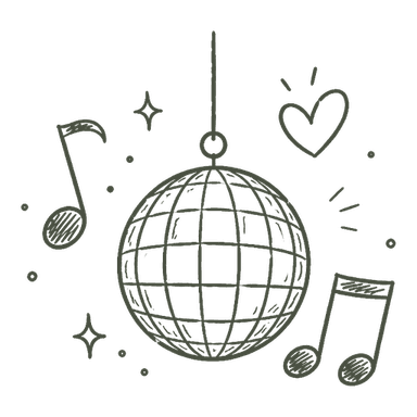 Disco Ball、音符與愛心手繪插畫